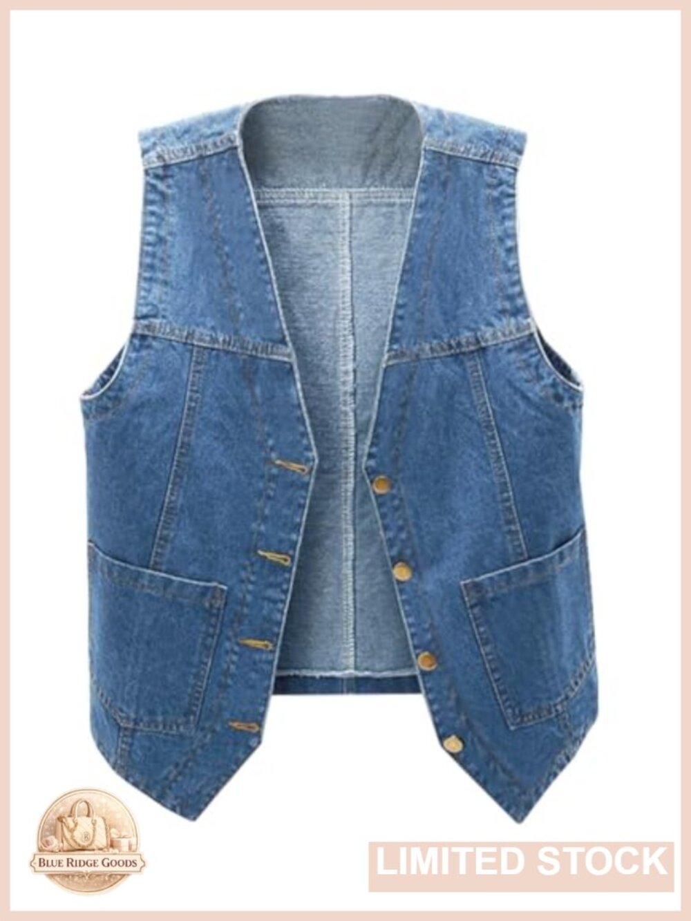 Womens Denim Vest V Neck Sleeveless Button Down Jean Vest Top